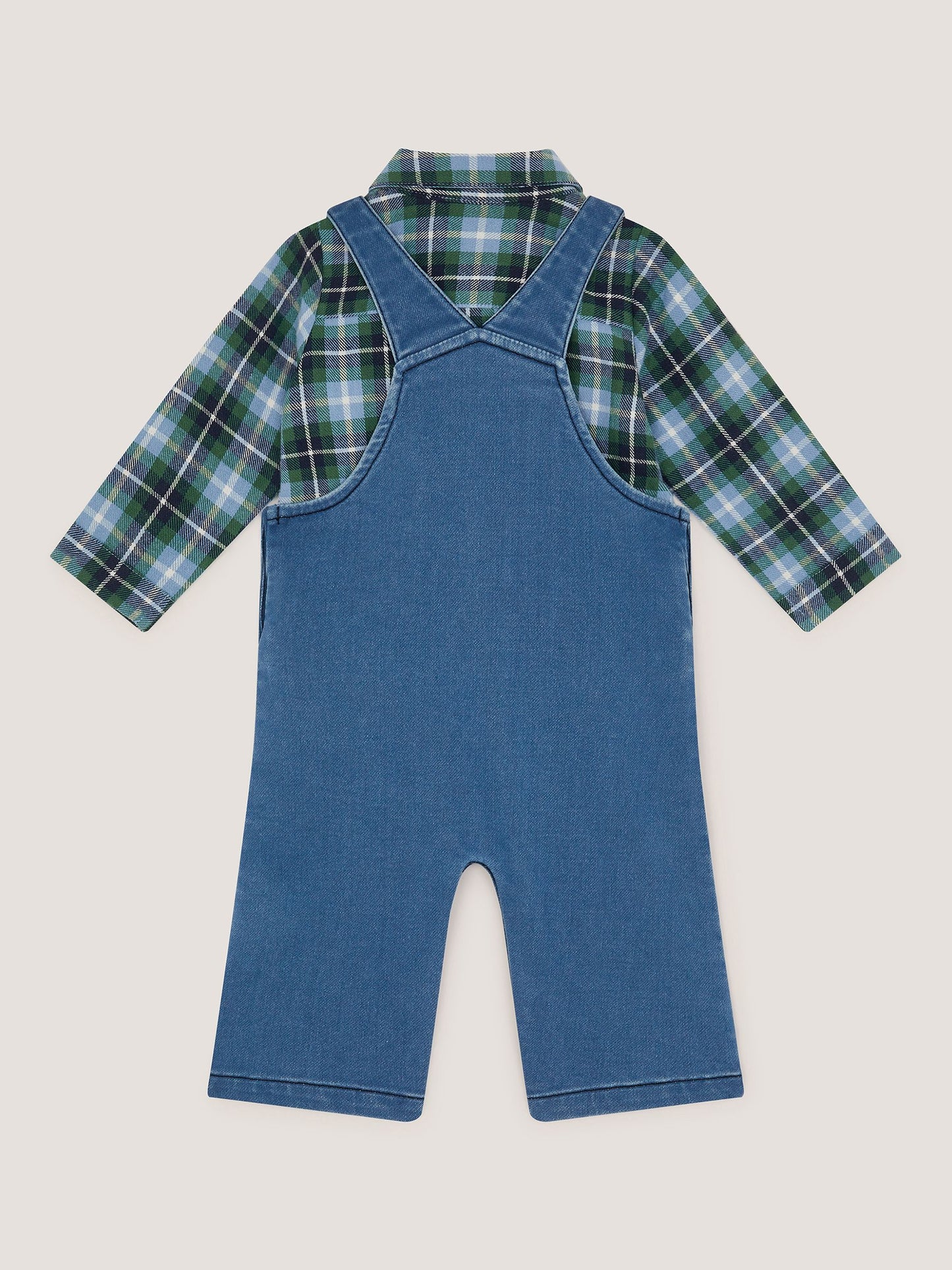 Monsoon Blue Baby Digby Denim Dungaree & Shirt Set image 2