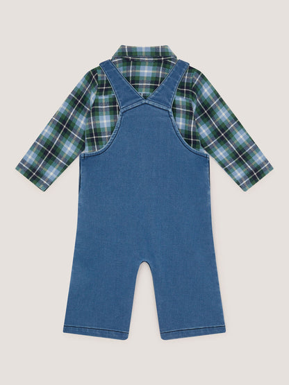 Monsoon Blue Baby Digby Denim Dungaree & Shirt Set image 2