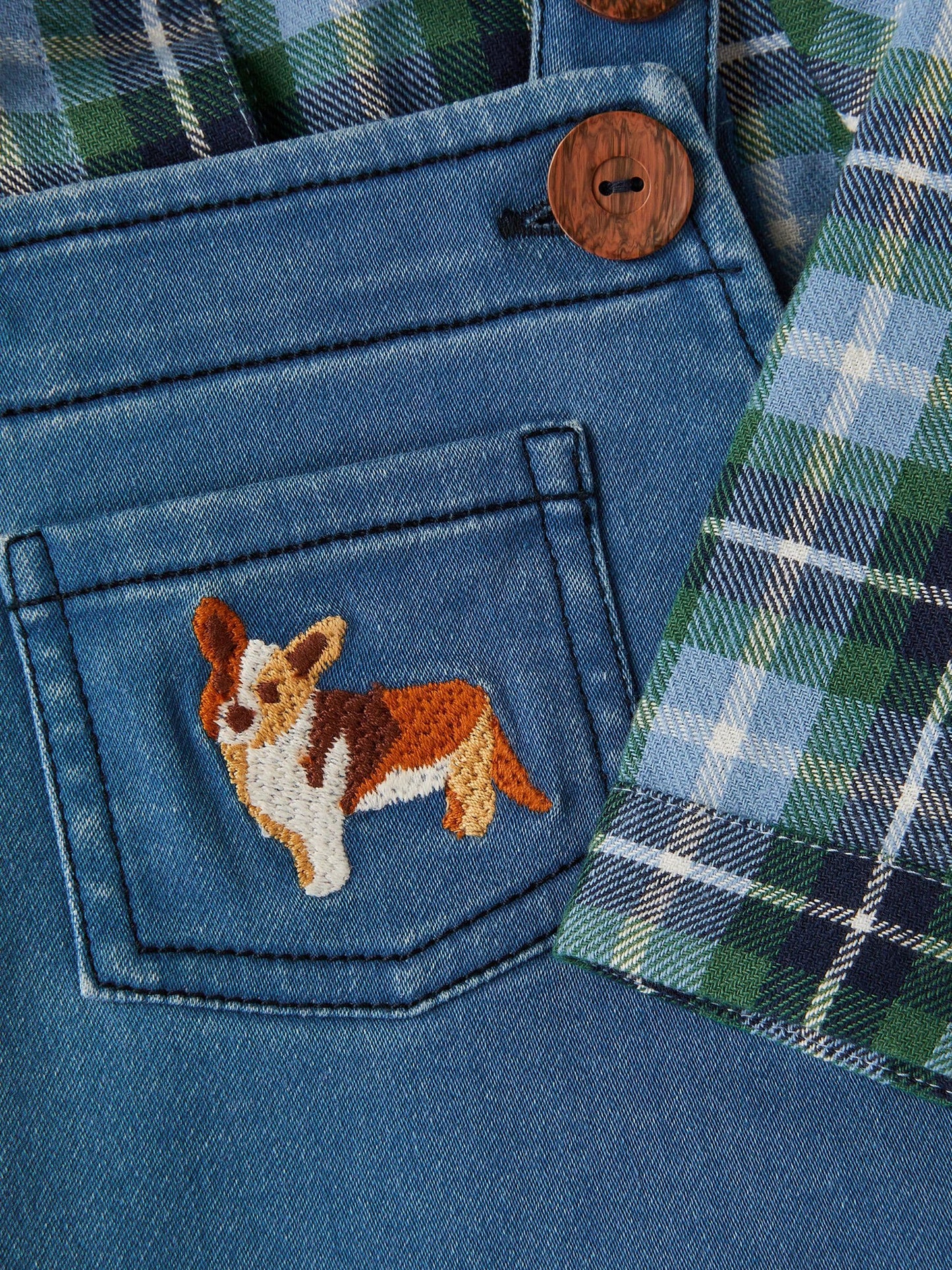 Monsoon Blue Baby Digby Denim Dungaree & Shirt Set image 3