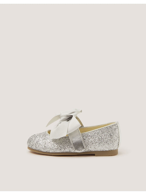 Monsoon Silver Glitter Bow Mary Jane Ballet Flats image 1