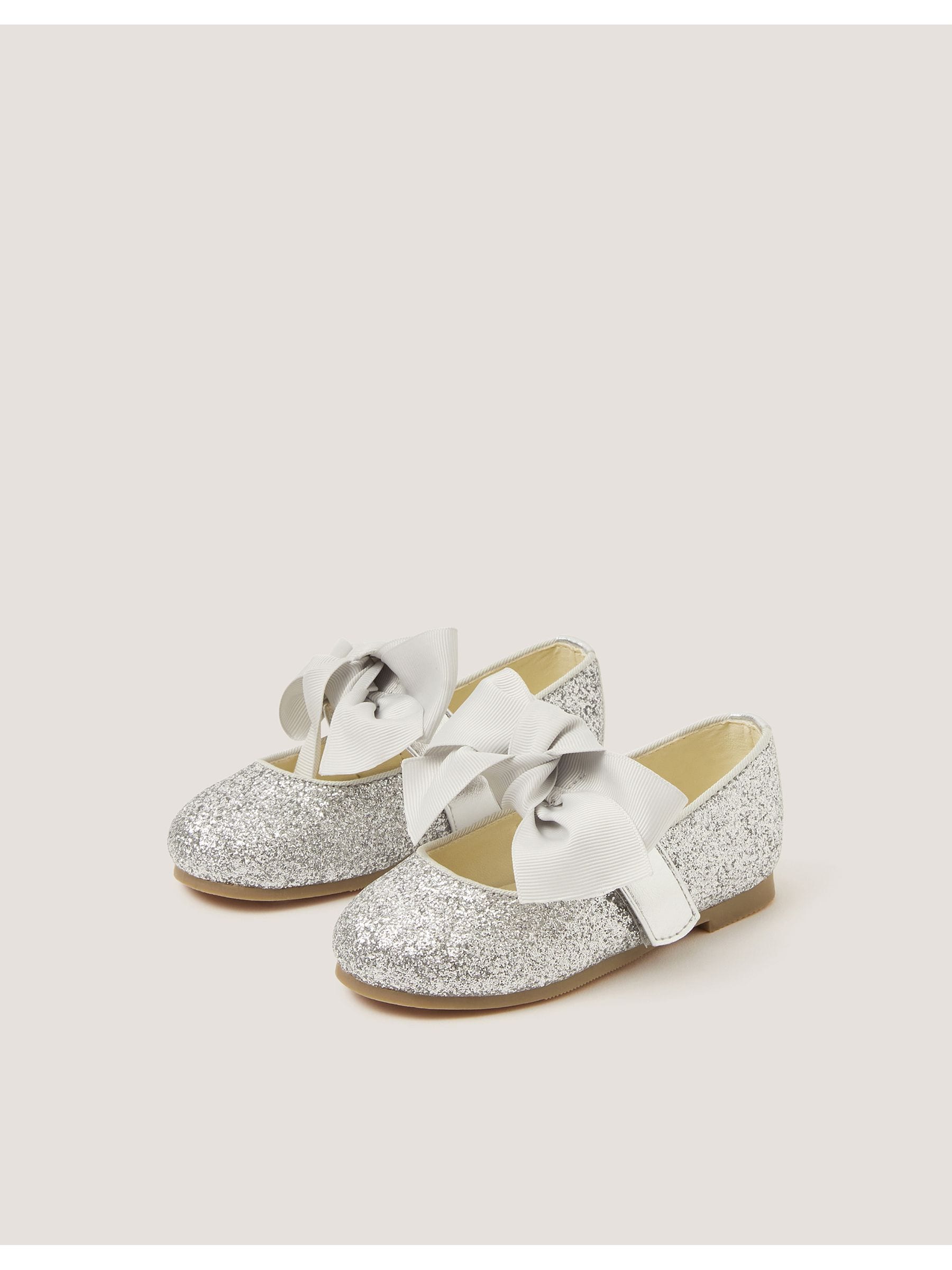 Monsoon Silver Glitter Bow Mary Jane Ballet Flats image 2