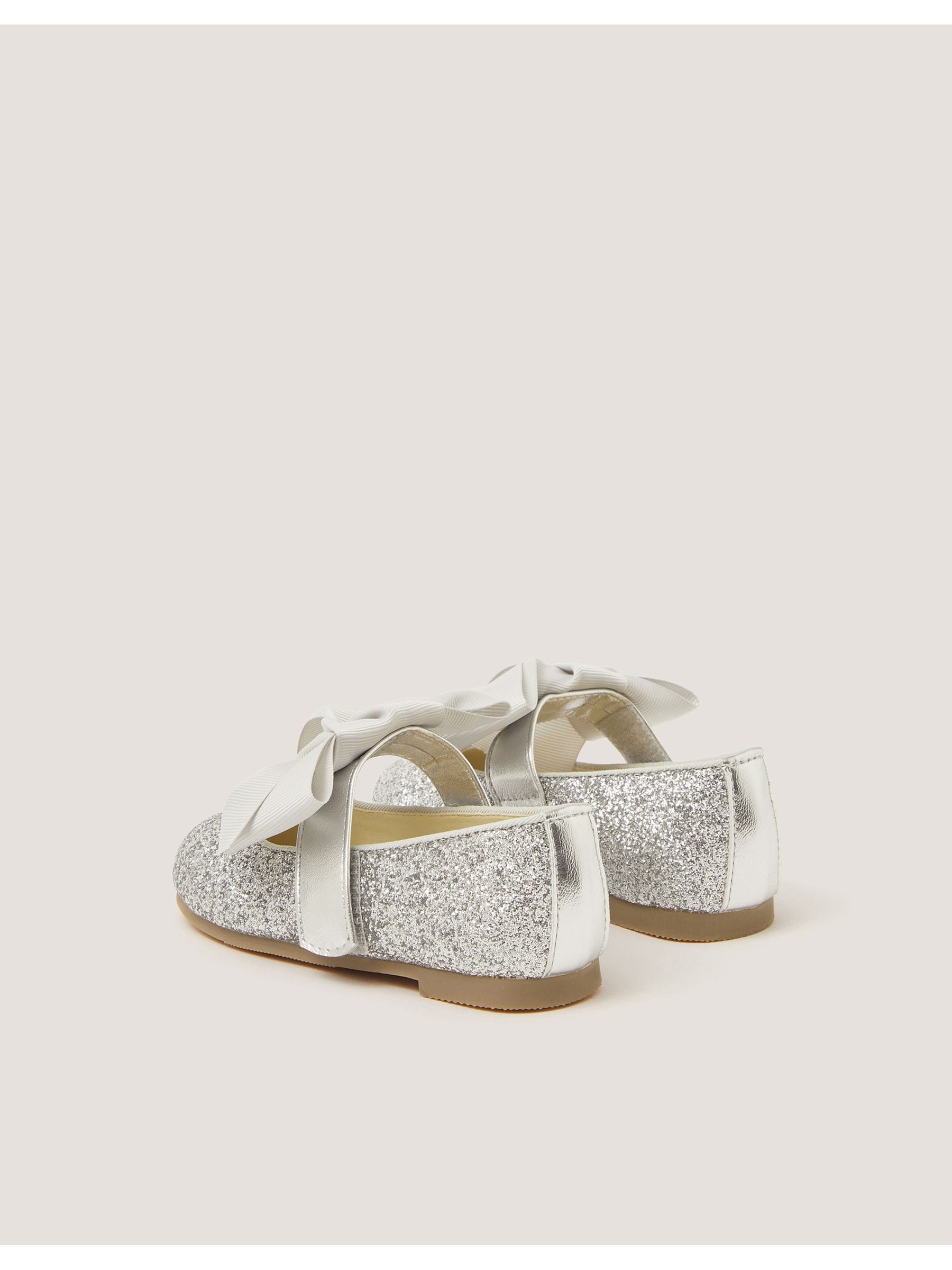 Monsoon Silver Glitter Bow Mary Jane Ballet Flats image 3