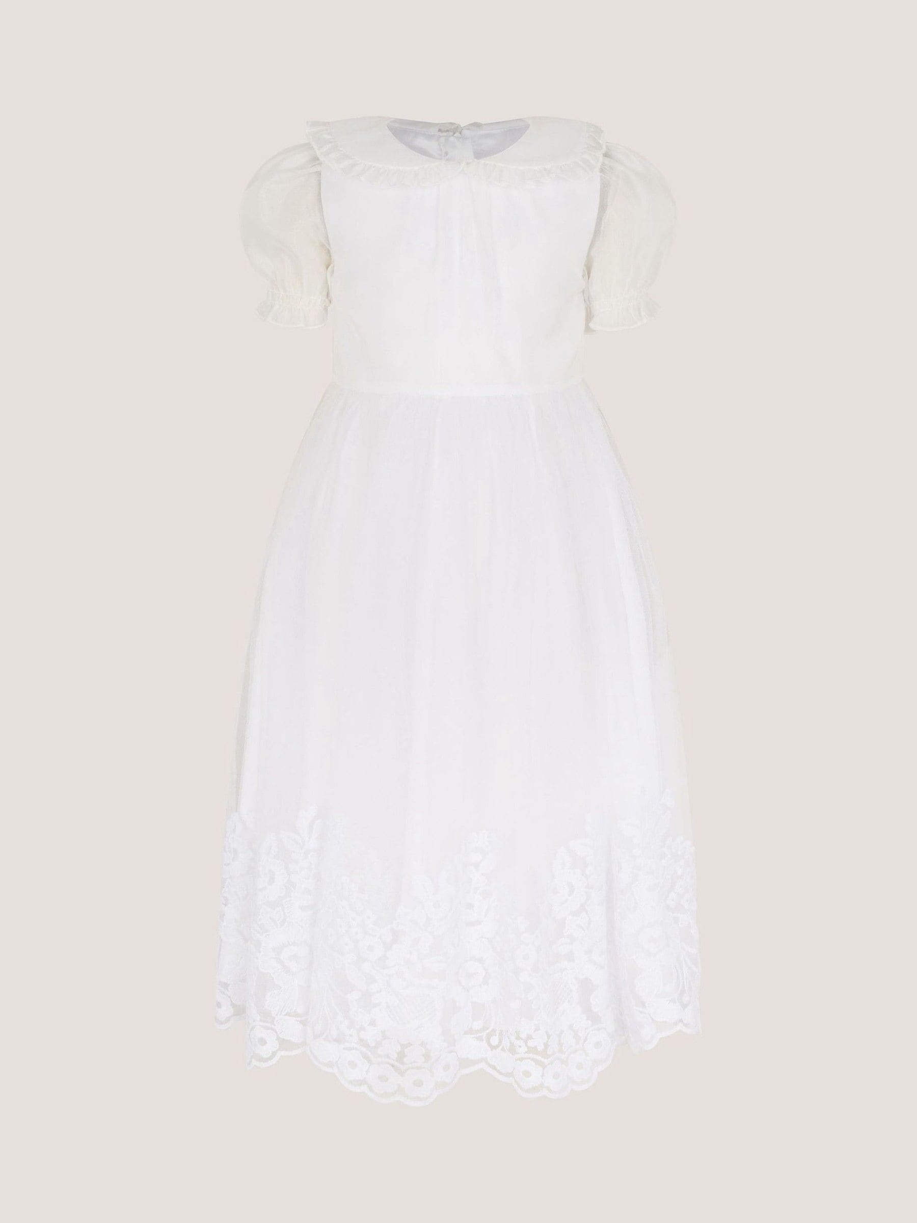 Monsoon White Communion Puff Sleeve Floral Hem Dress image 1