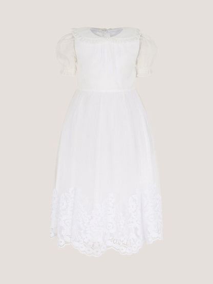 Monsoon White Communion Puff Sleeve Floral Hem Dress image 1