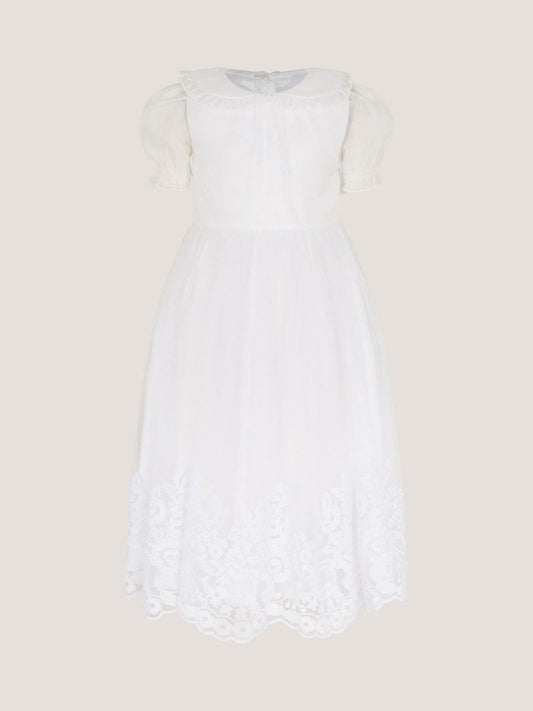Monsoon White Communion Puff Sleeve Floral Hem Dress image 1