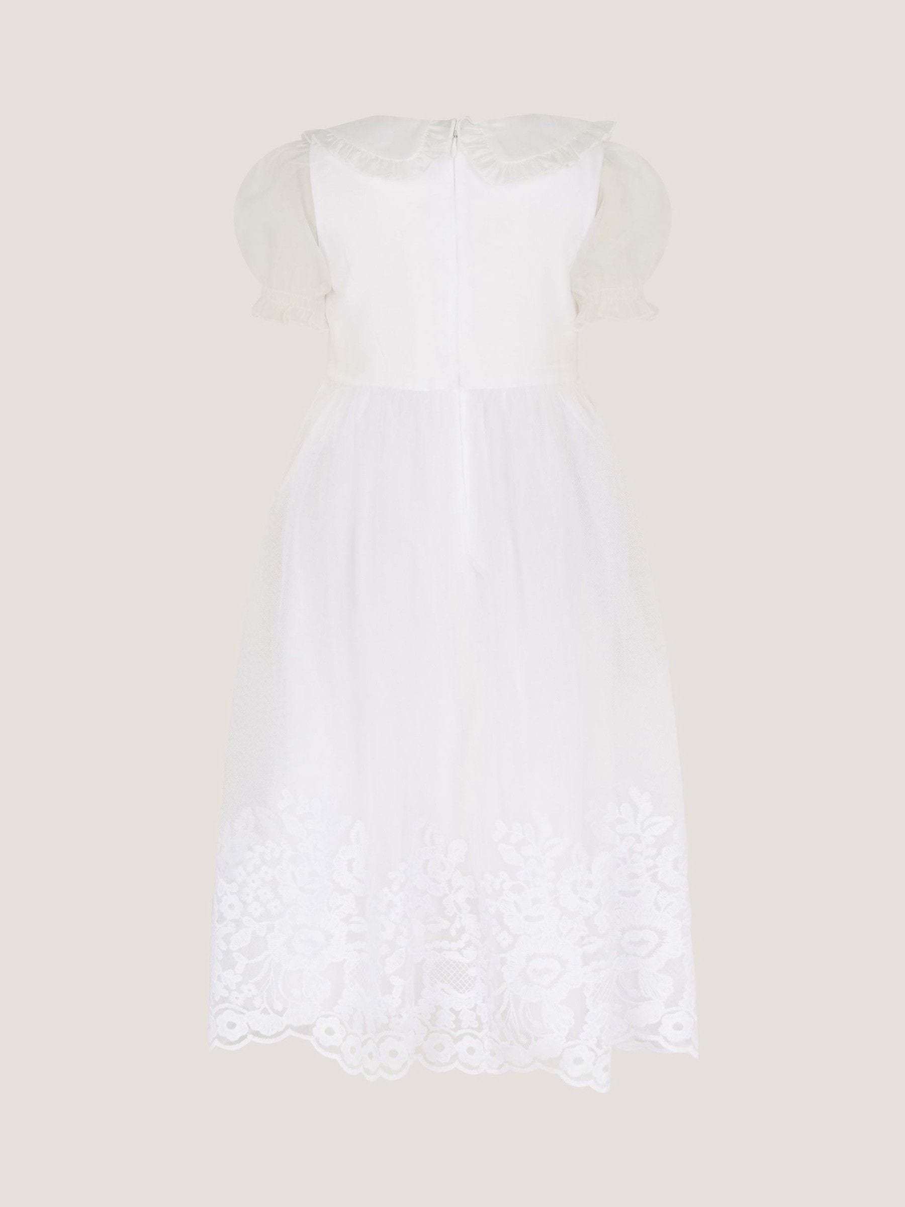Monsoon White Communion Puff Sleeve Floral Hem Dress image 3