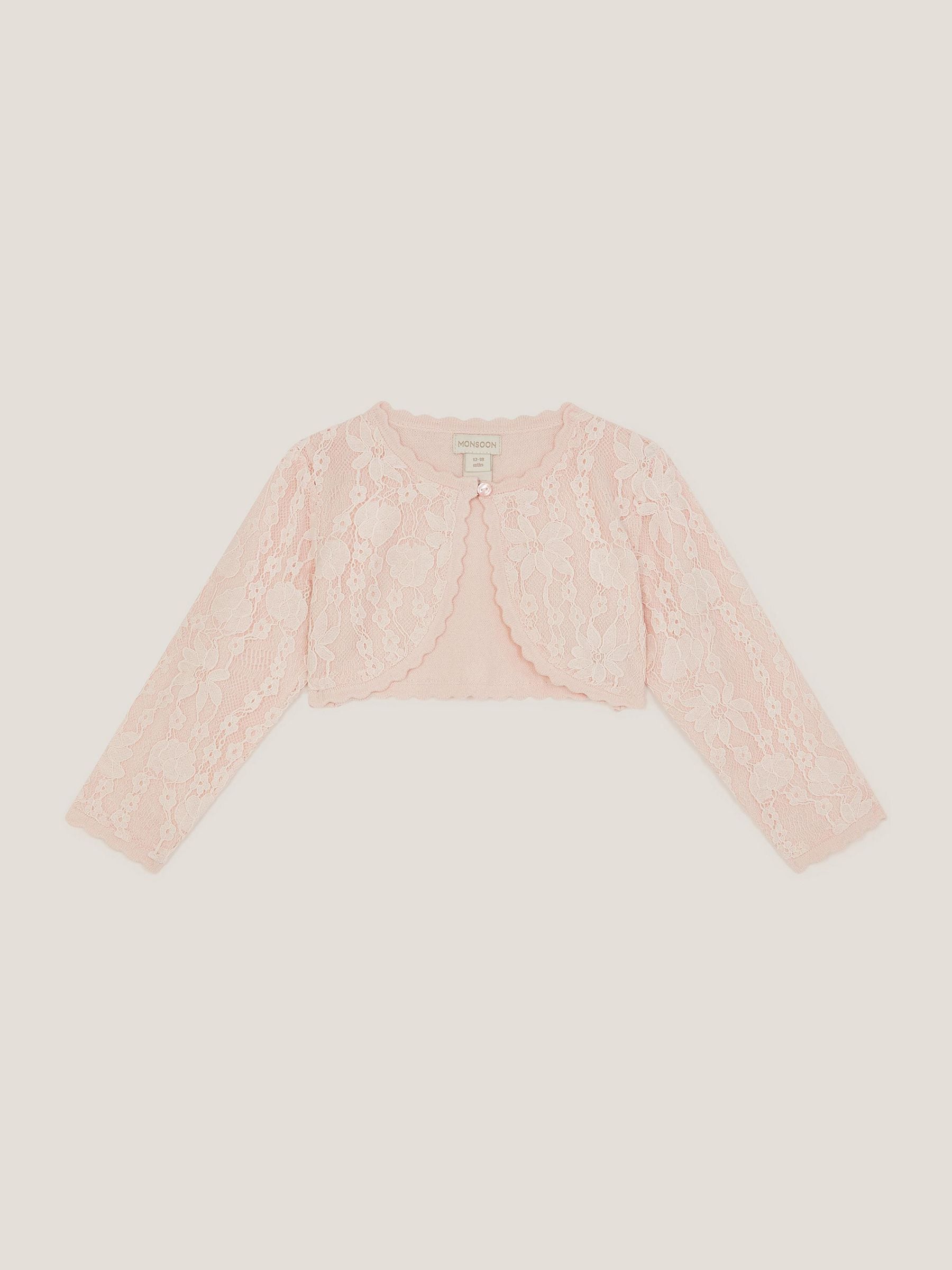 Monsoon Pink Baby Emilia Lace Scallop Cardigan image 1