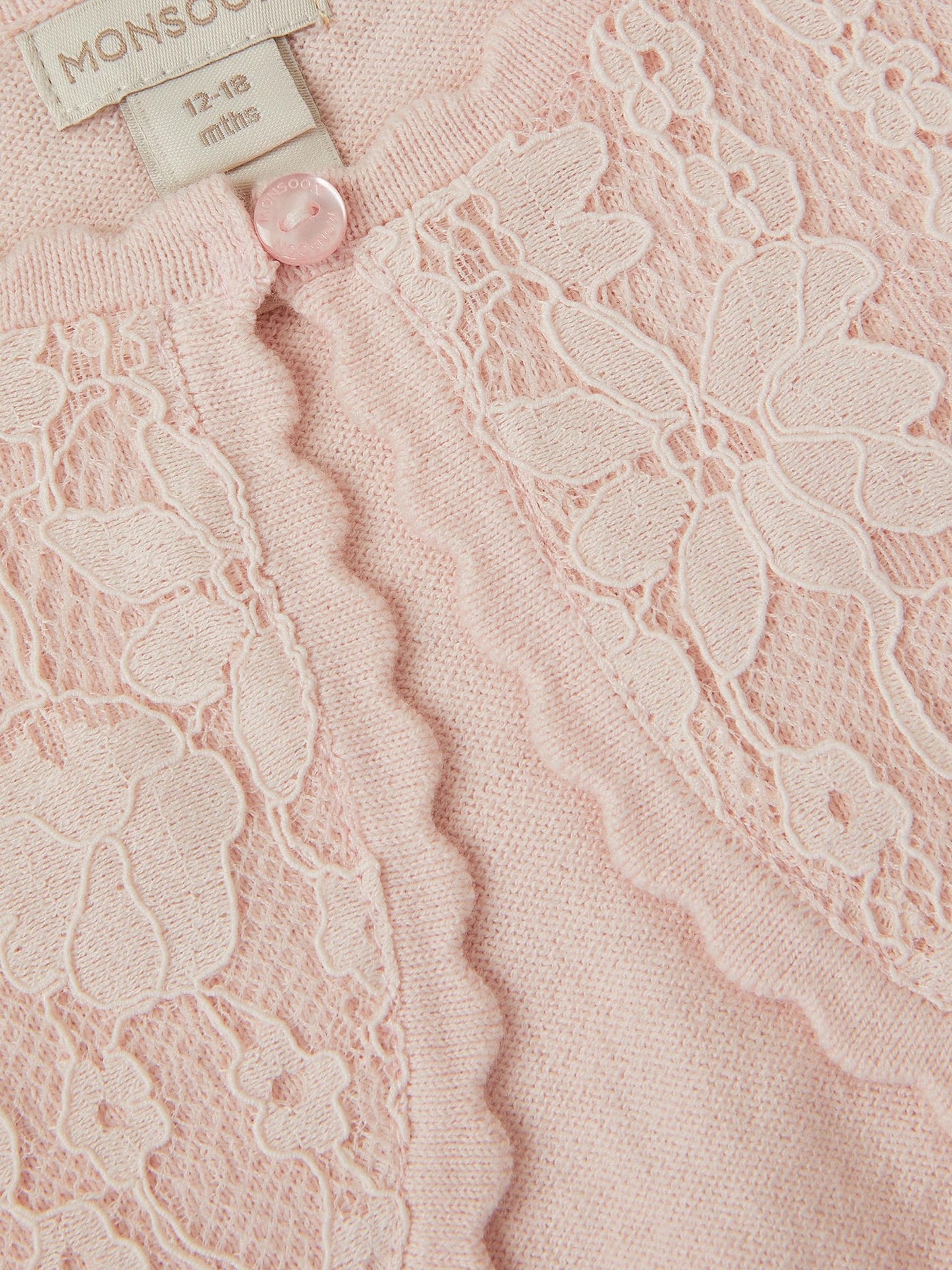 Monsoon Pink Baby Emilia Lace Scallop Cardigan image 3
