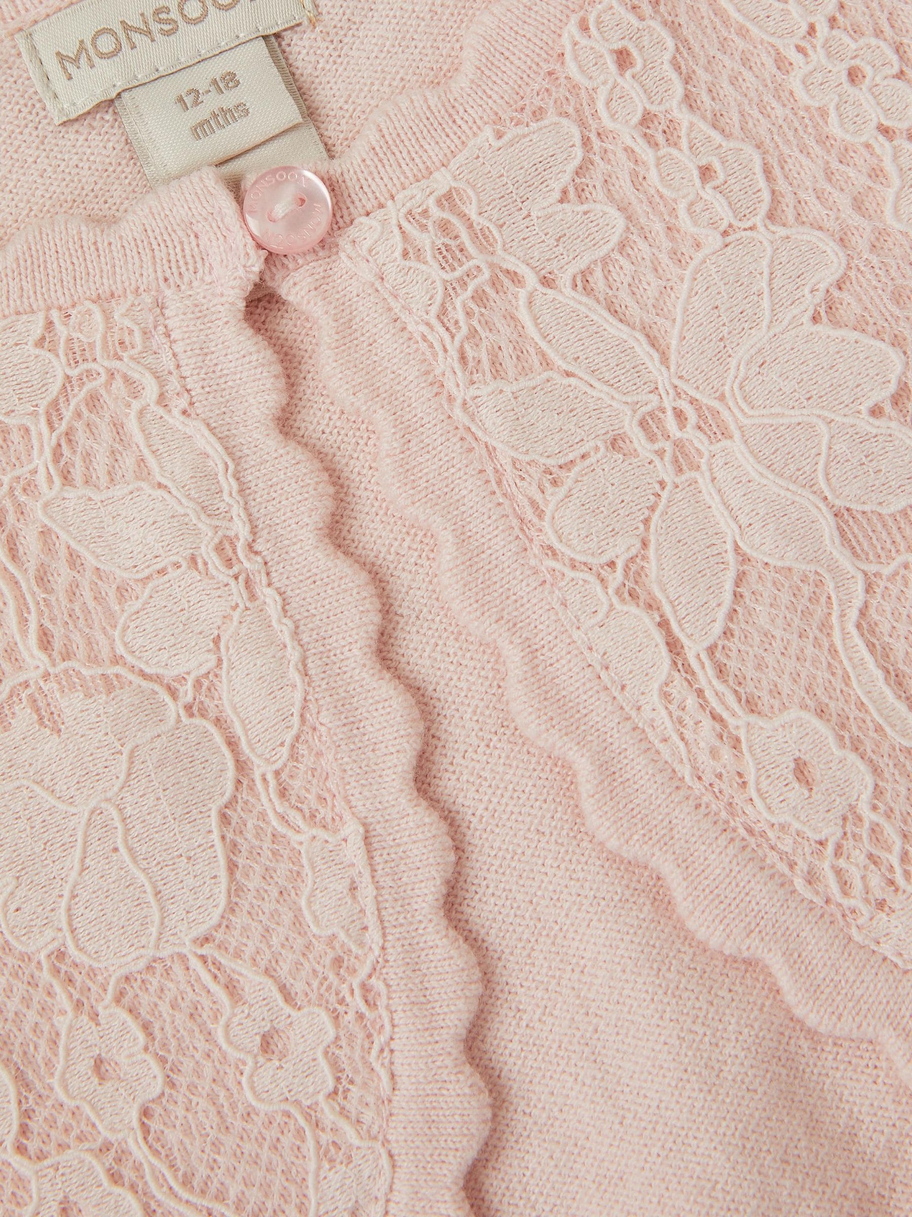 Monsoon Pink Baby Emilia Lace Scallop Cardigan image 3