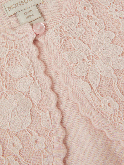 Monsoon Pink Baby Emilia Lace Scallop Cardigan image 3