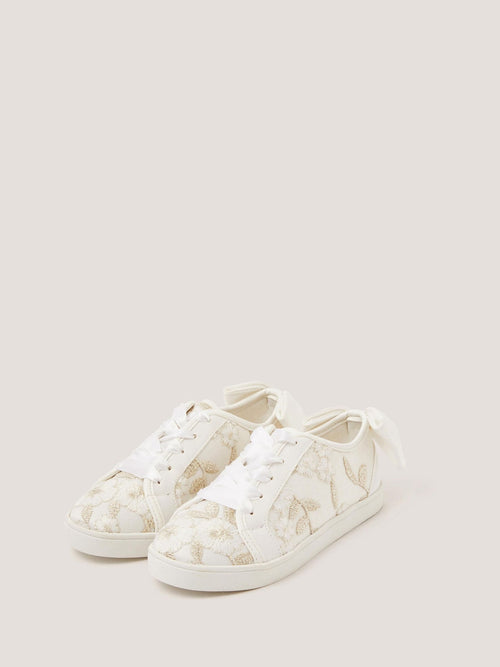 Monsoon White Floral Embroidered Trainers image 1