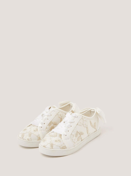 Monsoon White Floral Embroidered Trainers image 1
