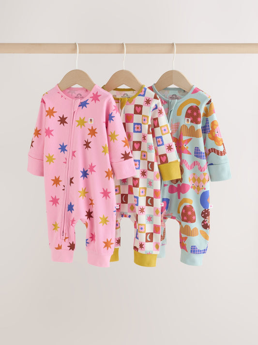 Bright Star Two Way Zip Baby Sleepsuits 3 Pack (0mths-3yrs) - image 1