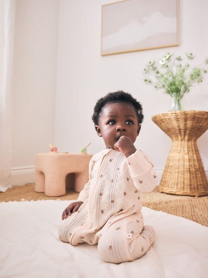 Brown Ditsy Floral Two Way Zip Baby Sleepsuits 3 Pack (0-3yrs) image 3