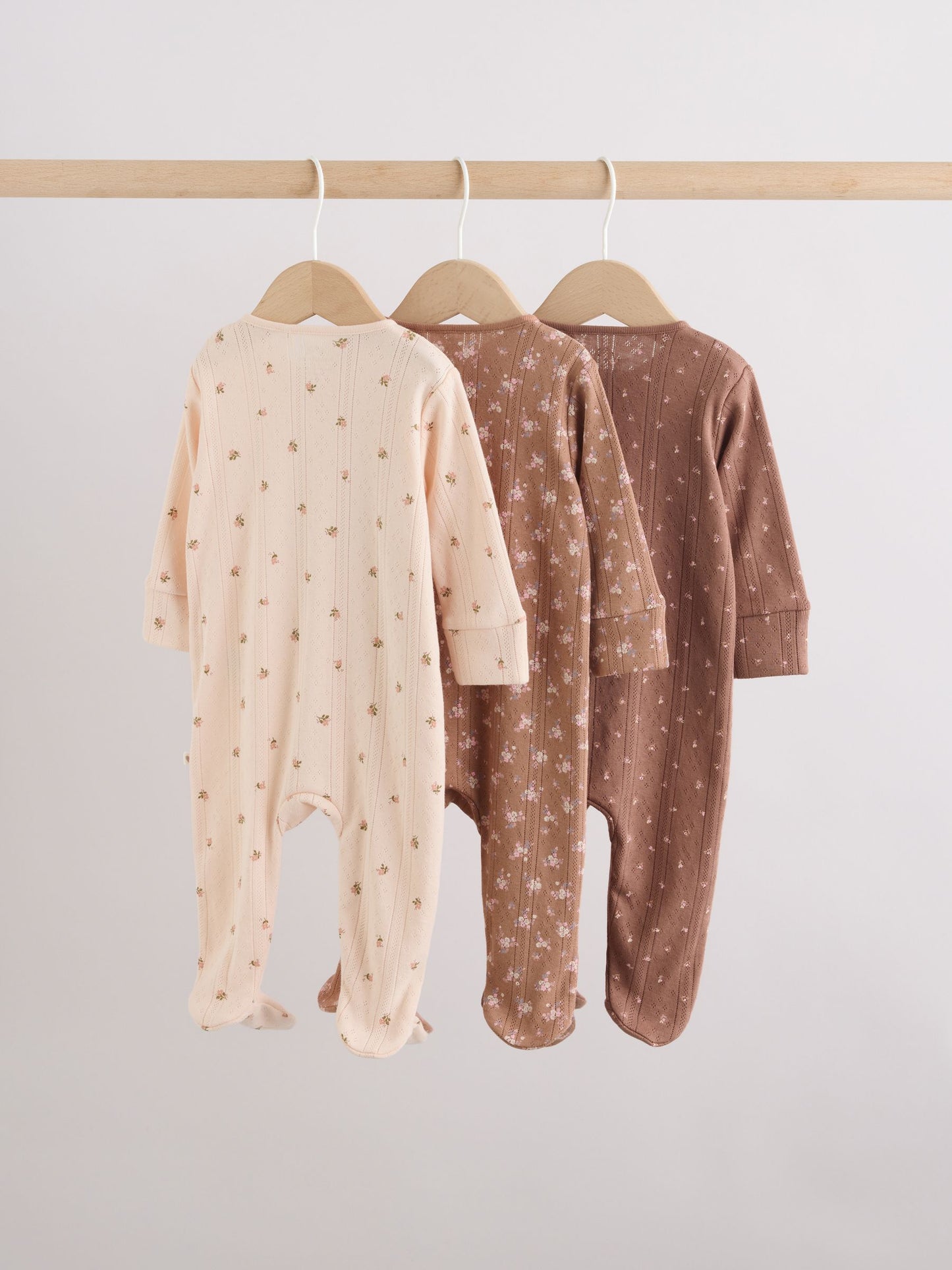 Brown Ditsy Floral Two Way Zip Baby Sleepsuits 3 Pack (0-3yrs) image 5