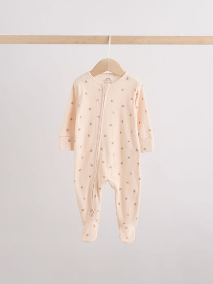 Brown Ditsy Floral Two Way Zip Baby Sleepsuits 3 Pack (0-3yrs) image 6