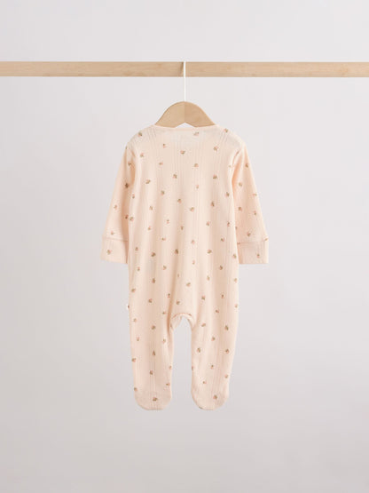 Brown Ditsy Floral Two Way Zip Baby Sleepsuits 3 Pack (0-3yrs) image 7