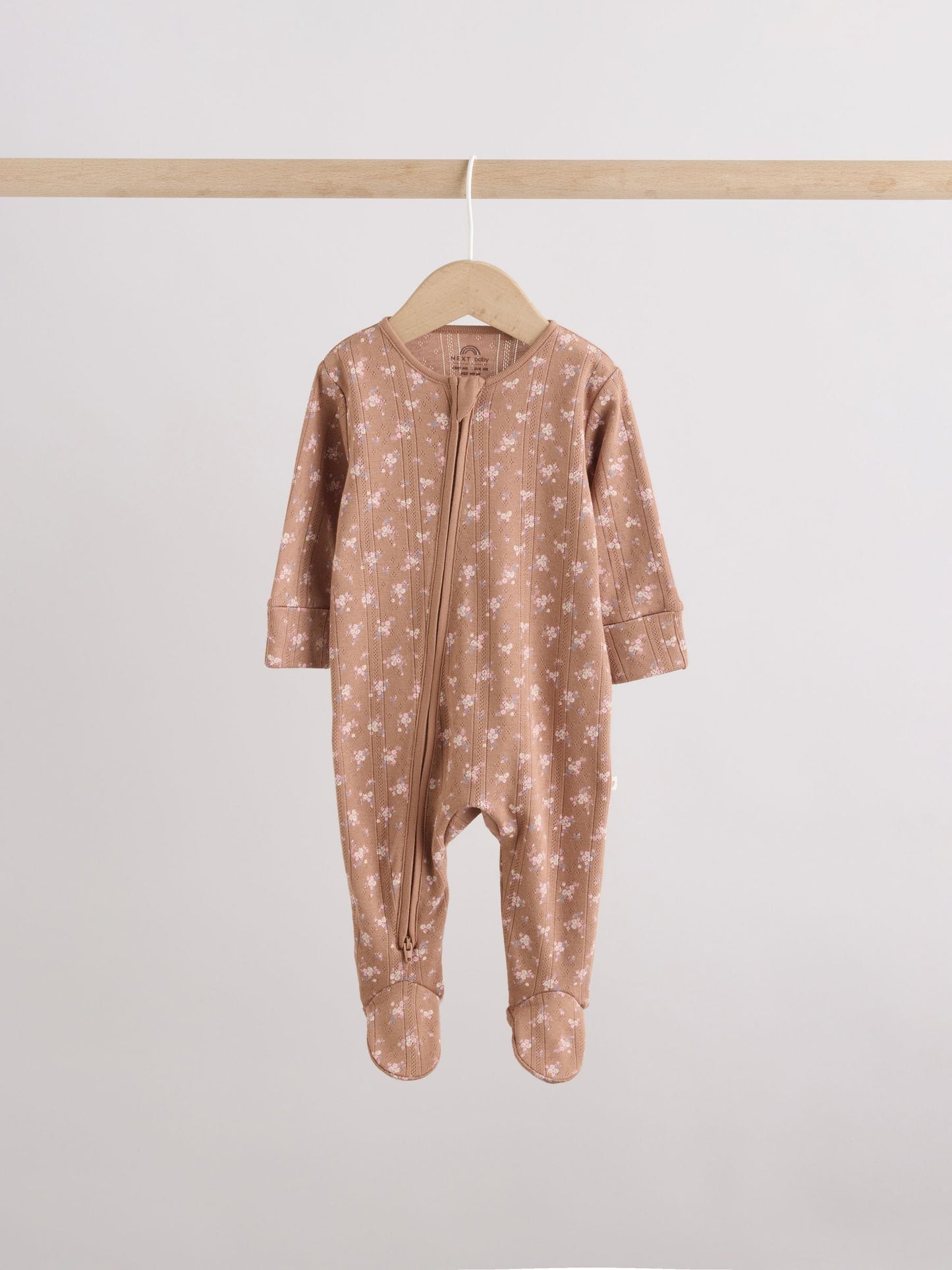 Brown Ditsy Floral Two Way Zip Baby Sleepsuits 3 Pack (0-3yrs) image 8