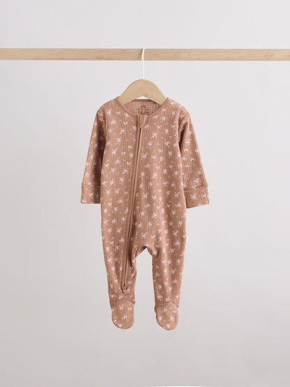 Brown Ditsy Floral Two Way Zip Baby Sleepsuits 3 Pack (0-3yrs) image 8