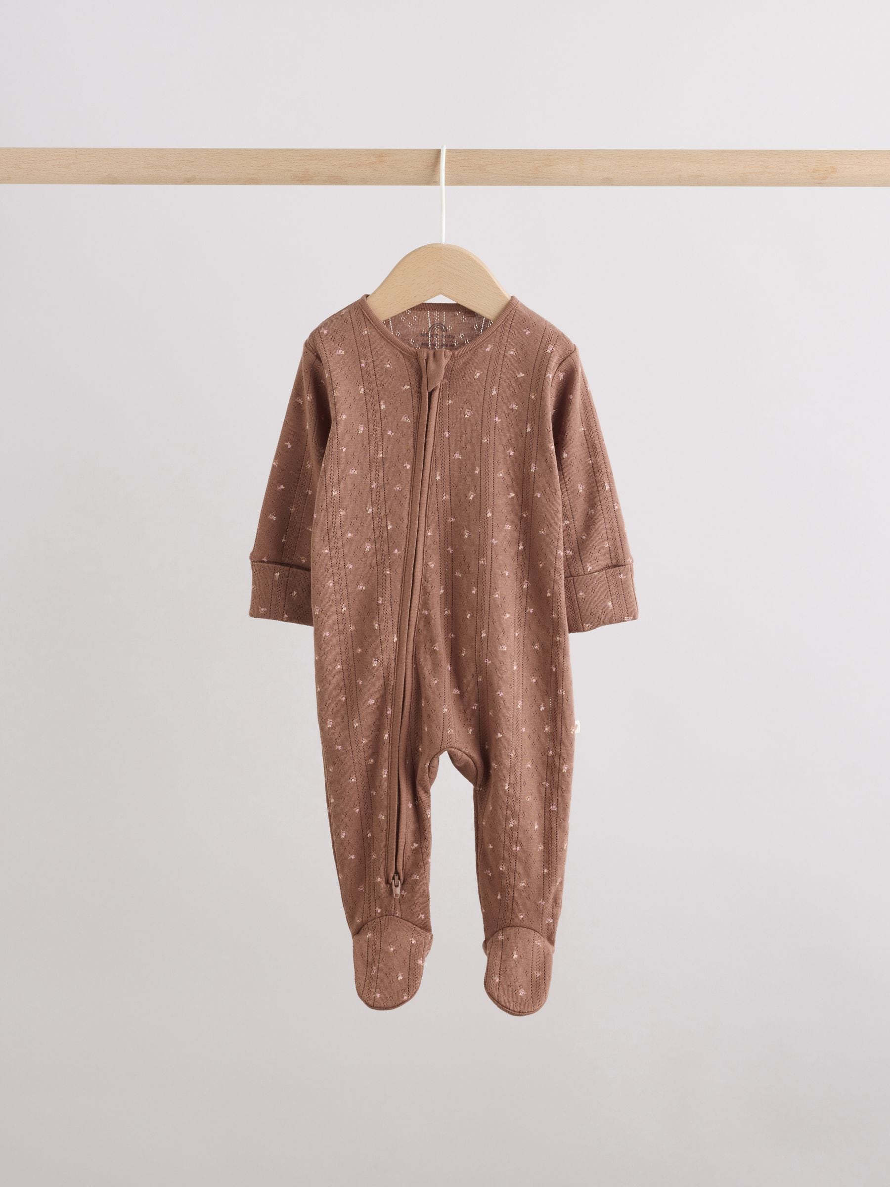 Brown Ditsy Floral Two Way Zip Baby Sleepsuits 3 Pack (0-3yrs) image 9