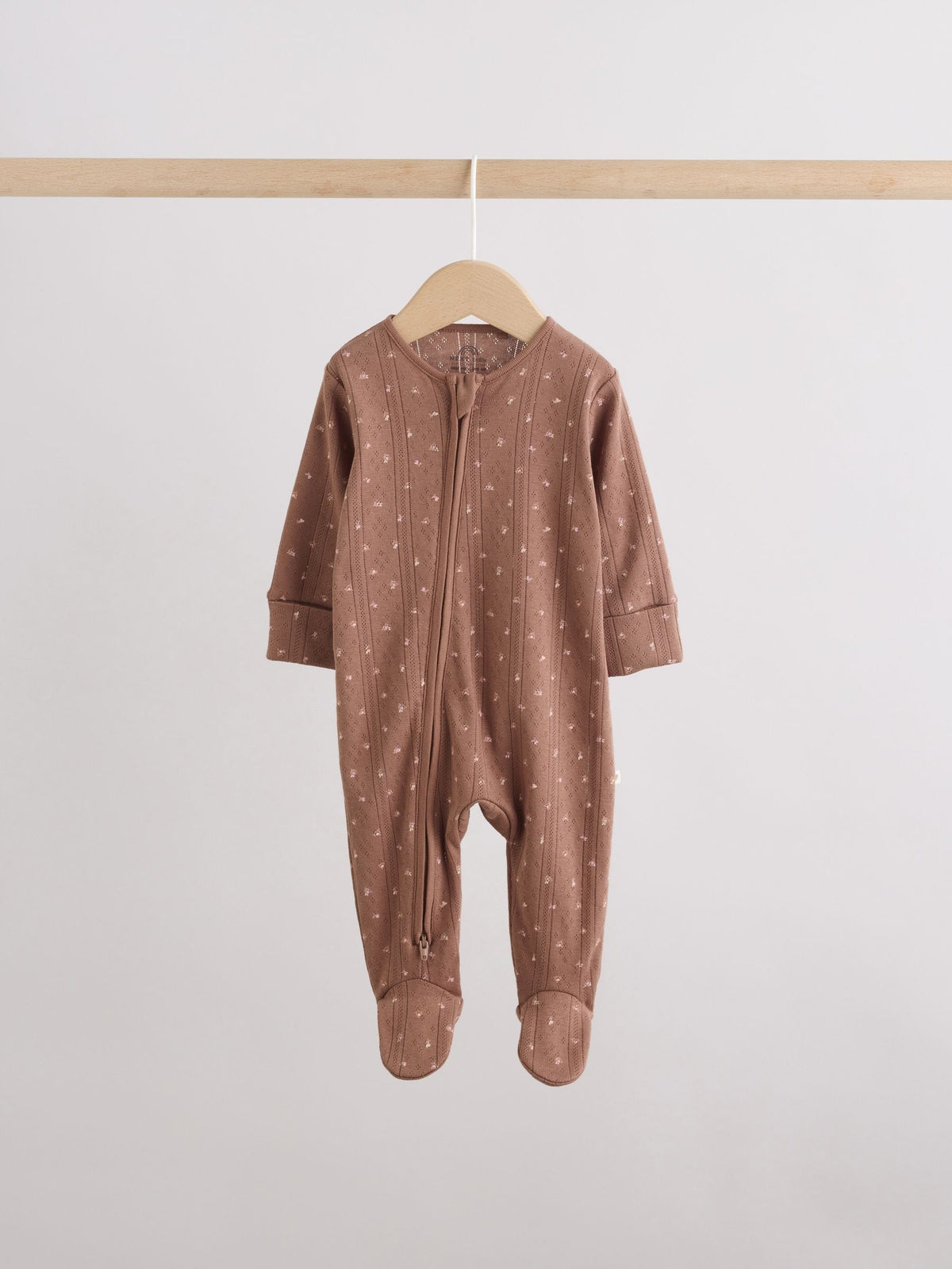 Brown Ditsy Floral Two Way Zip Baby Sleepsuits 3 Pack (0-3yrs) image 9