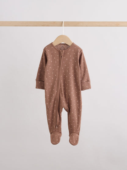 Brown Ditsy Floral Two Way Zip Baby Sleepsuits 3 Pack (0-3yrs) image 9