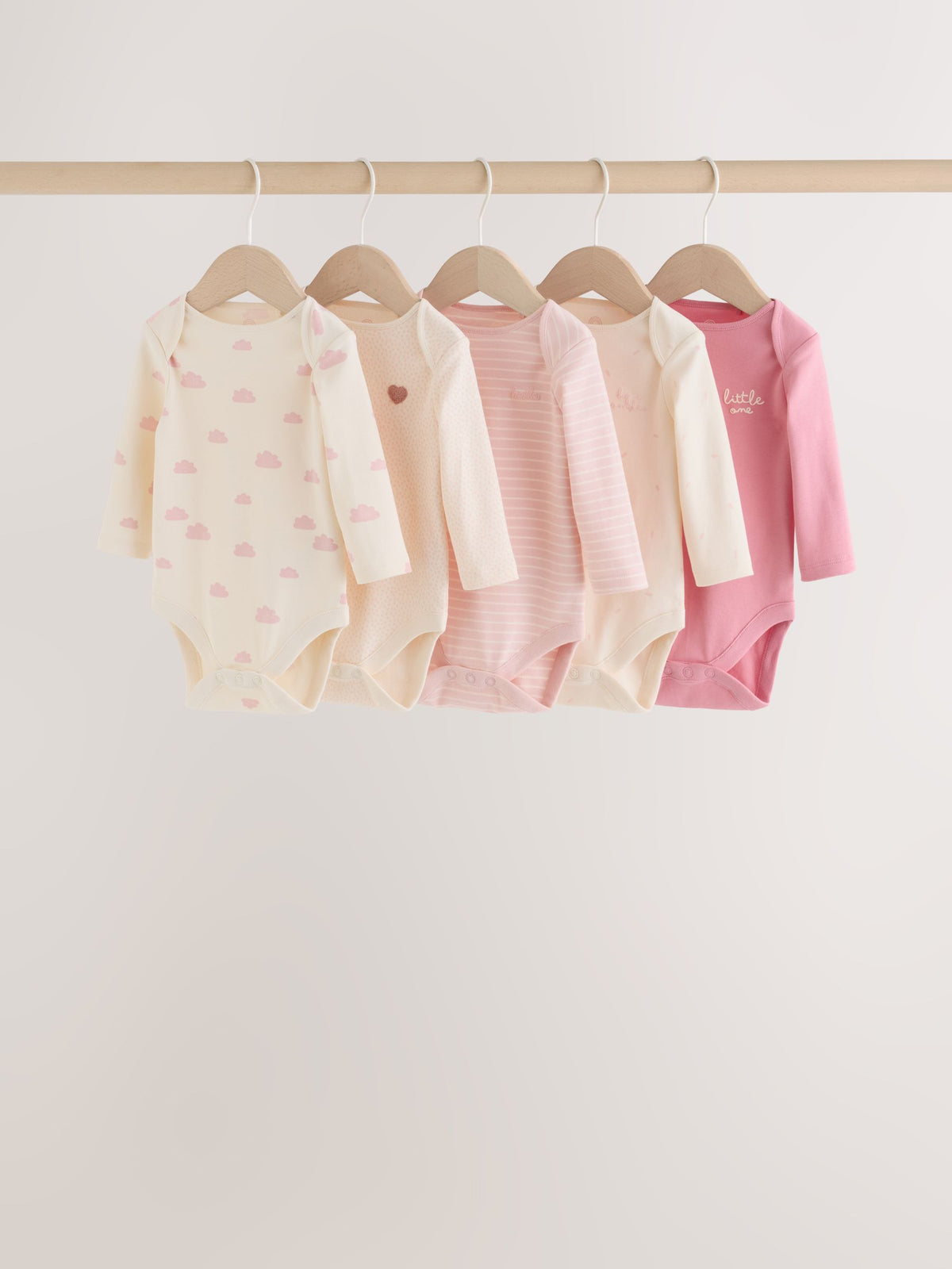 Ecru/Pink Cloud Long Sleeve Baby Bodysuits 5 Pack - image 1