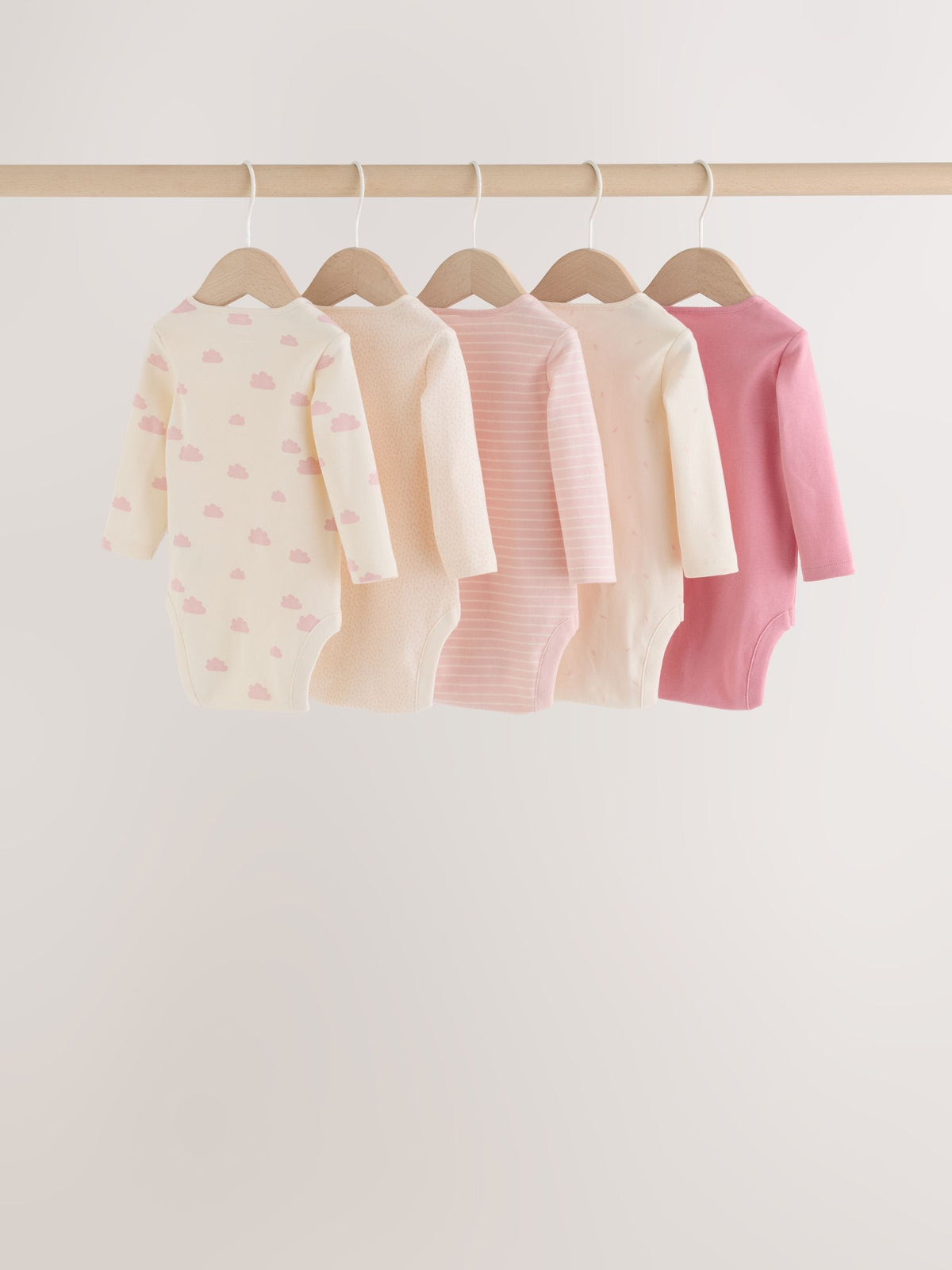 Ecru/Pink Cloud Long Sleeve Baby Bodysuits 5 Pack - image 2