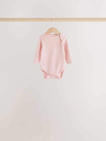 Ecru/Pink Cloud Long Sleeve Baby Bodysuits 5 Pack - image 5
