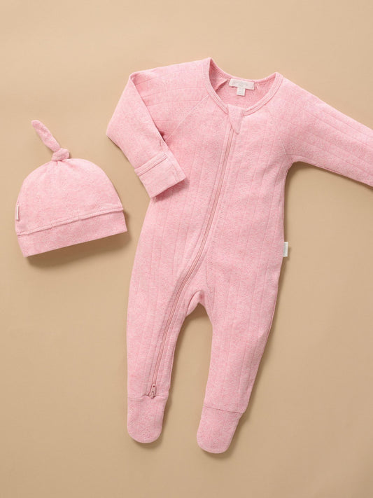 Purebaby Pink Pointelle Sleepsuit & Hat image 1