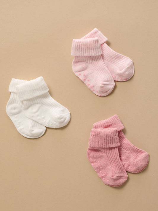Purebaby Pink Rib Socks 3 Pack - image 1
