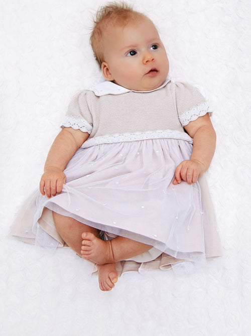 Emile Et Rose Natural Lauren Dress With Knitted Upper Skirt Embroidered Tulle Overlay & Pants image 1