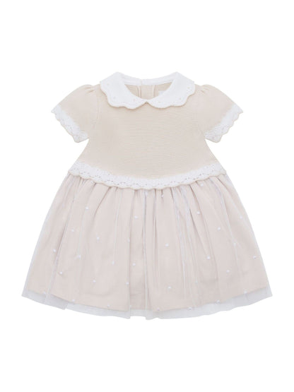Emile Et Rose Natural Lauren Dress With Knitted Upper Skirt Embroidered Tulle Overlay & Pants image 2