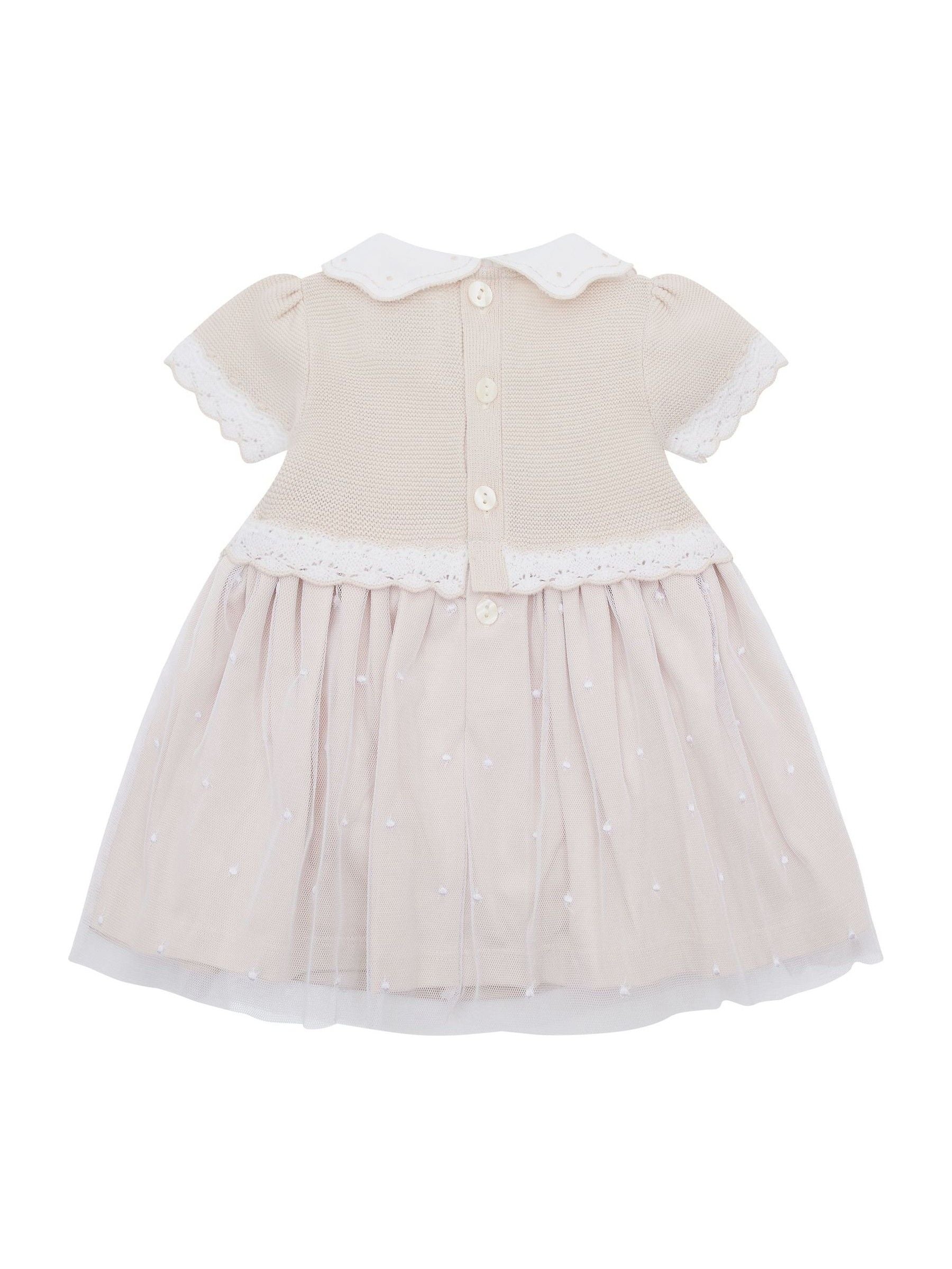 Emile Et Rose Natural Lauren Dress With Knitted Upper Skirt Embroidered Tulle Overlay & Pants image 3