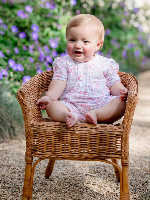 Emile Et Rose Pink Lori Printed Stretch Romper With Bows & Lace Trim image 1
