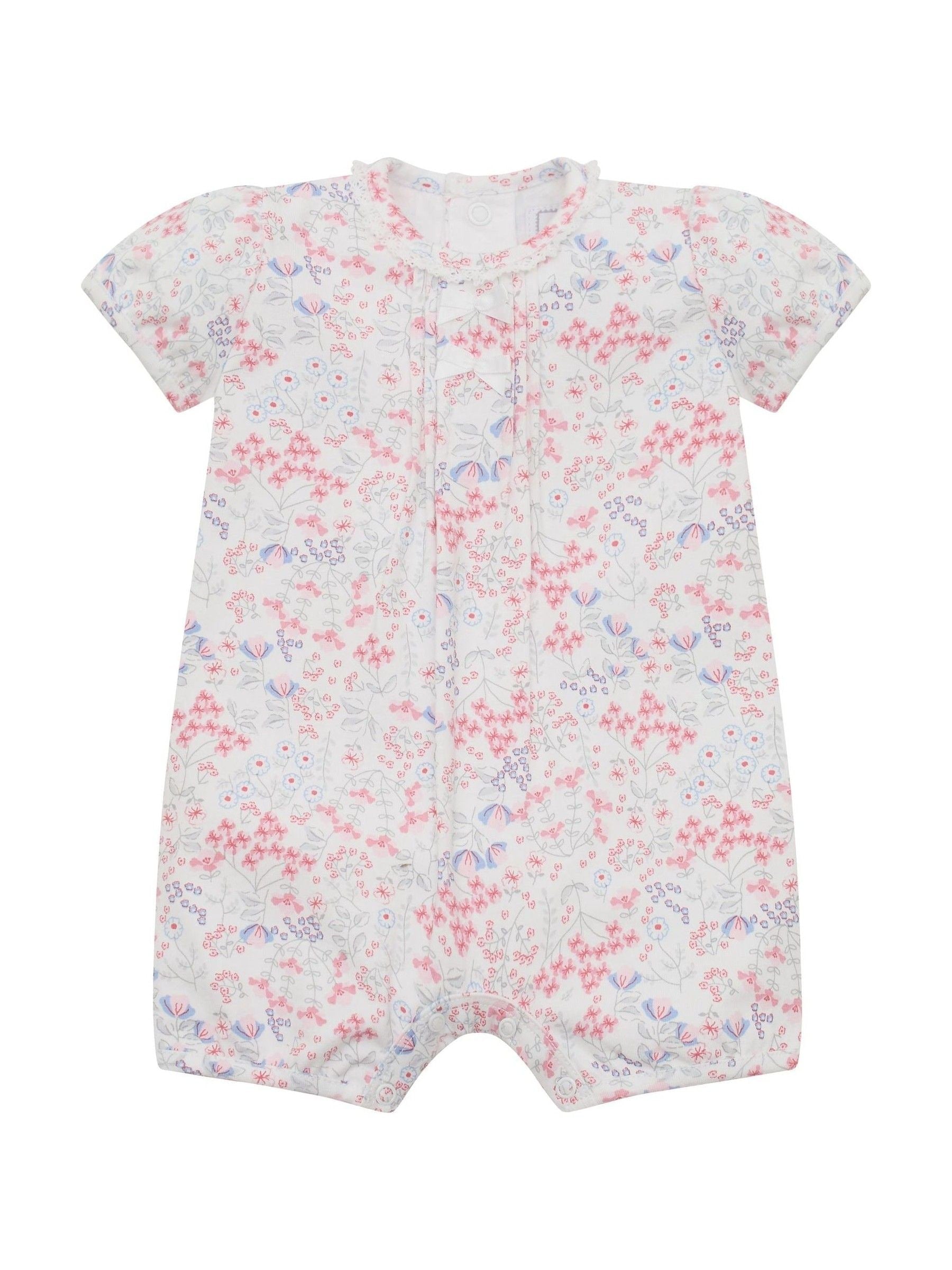 Emile Et Rose Pink Lori Printed Stretch Romper With Bows & Lace Trim image 2