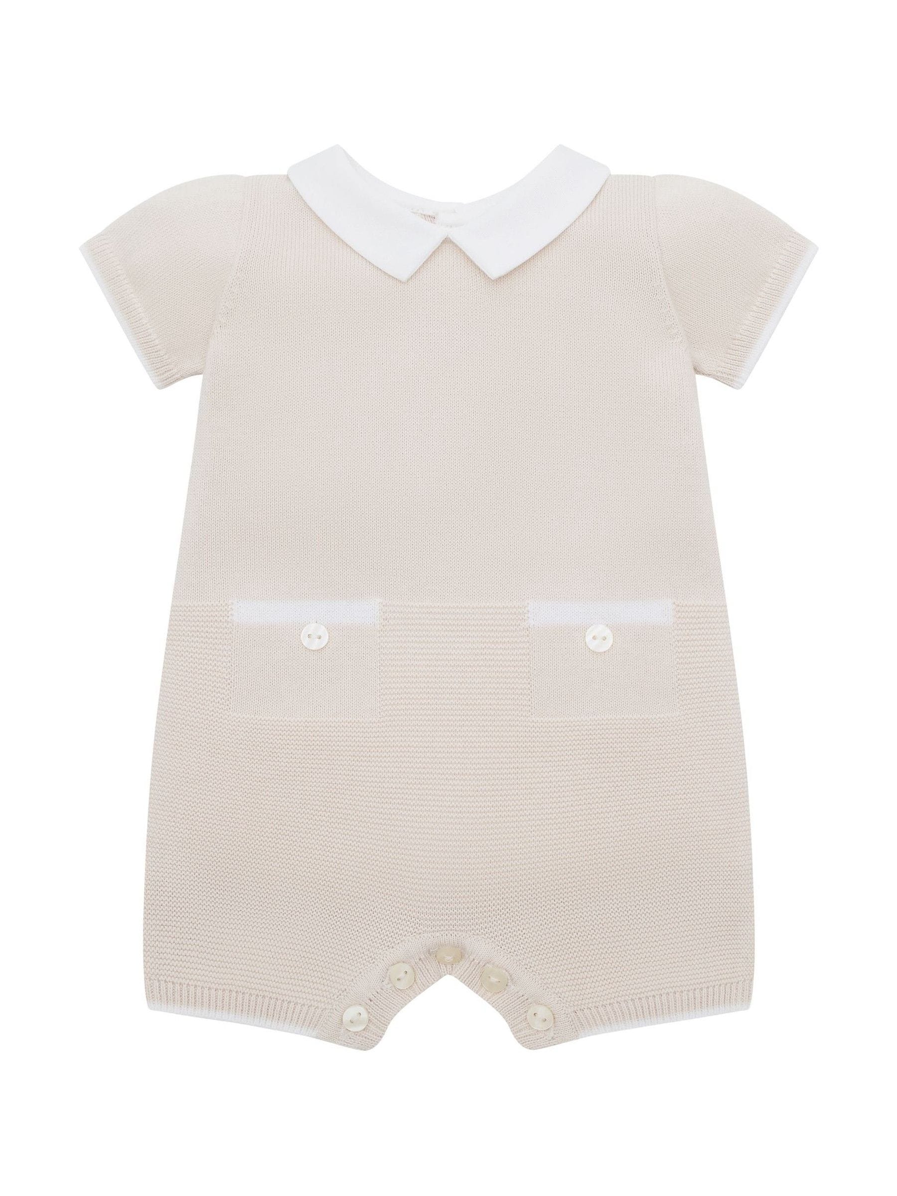 Emile Et Rose Natural Logan Knitted Romper With Mock Pockets & Collar image 2