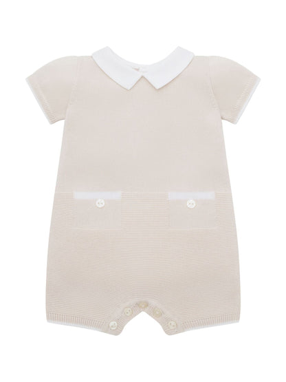Emile Et Rose Natural Logan Knitted Romper With Mock Pockets & Collar image 2