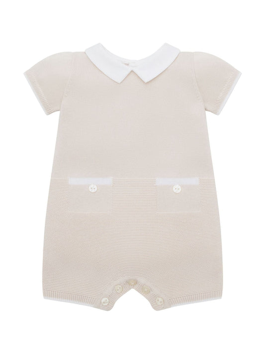 Emile Et Rose Natural Logan Knitted Romper With Mock Pockets & Collar image 2