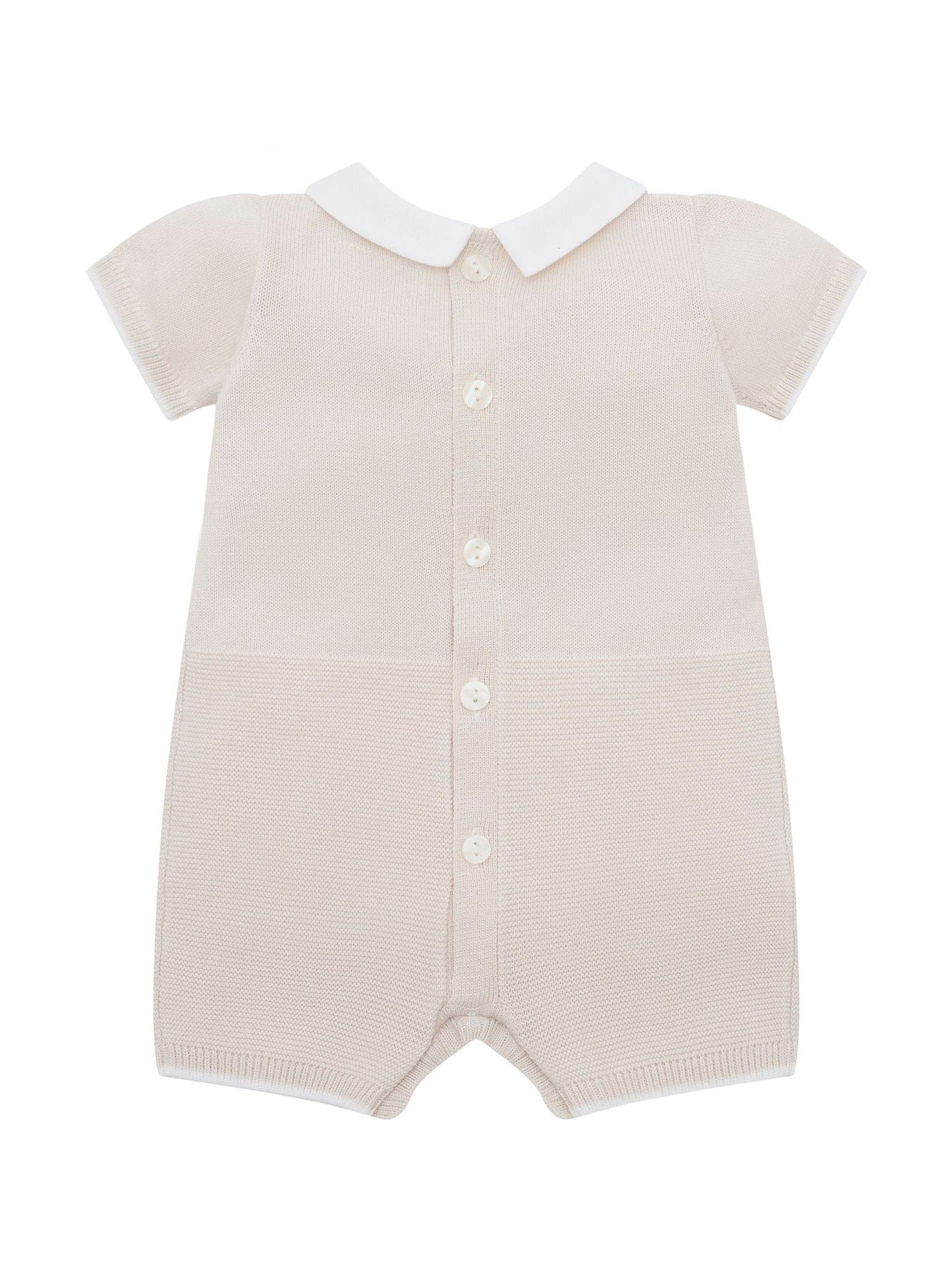 Emile Et Rose Natural Logan Knitted Romper With Mock Pockets & Collar image 3