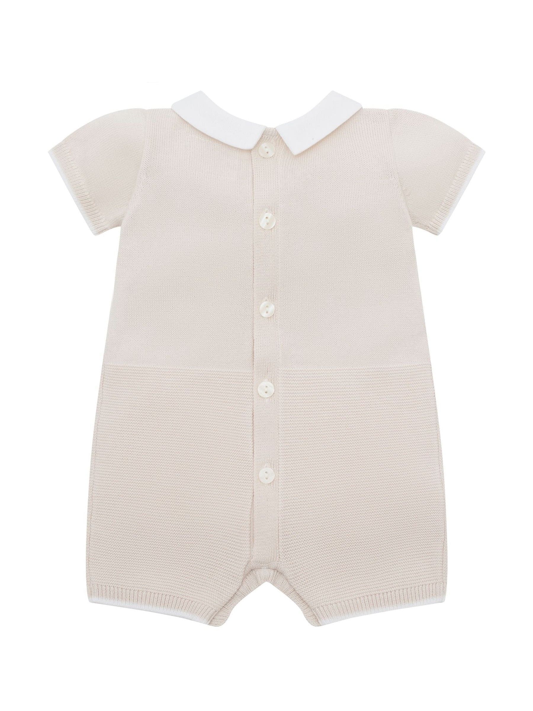 Emile Et Rose Natural Logan Knitted Romper With Mock Pockets & Collar image 3