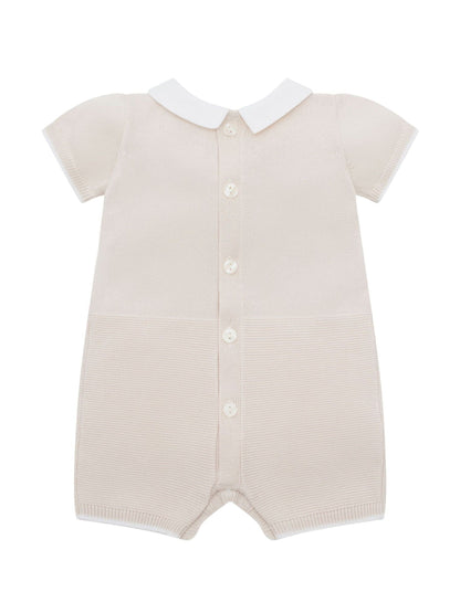 Emile Et Rose Natural Logan Knitted Romper With Mock Pockets & Collar image 3