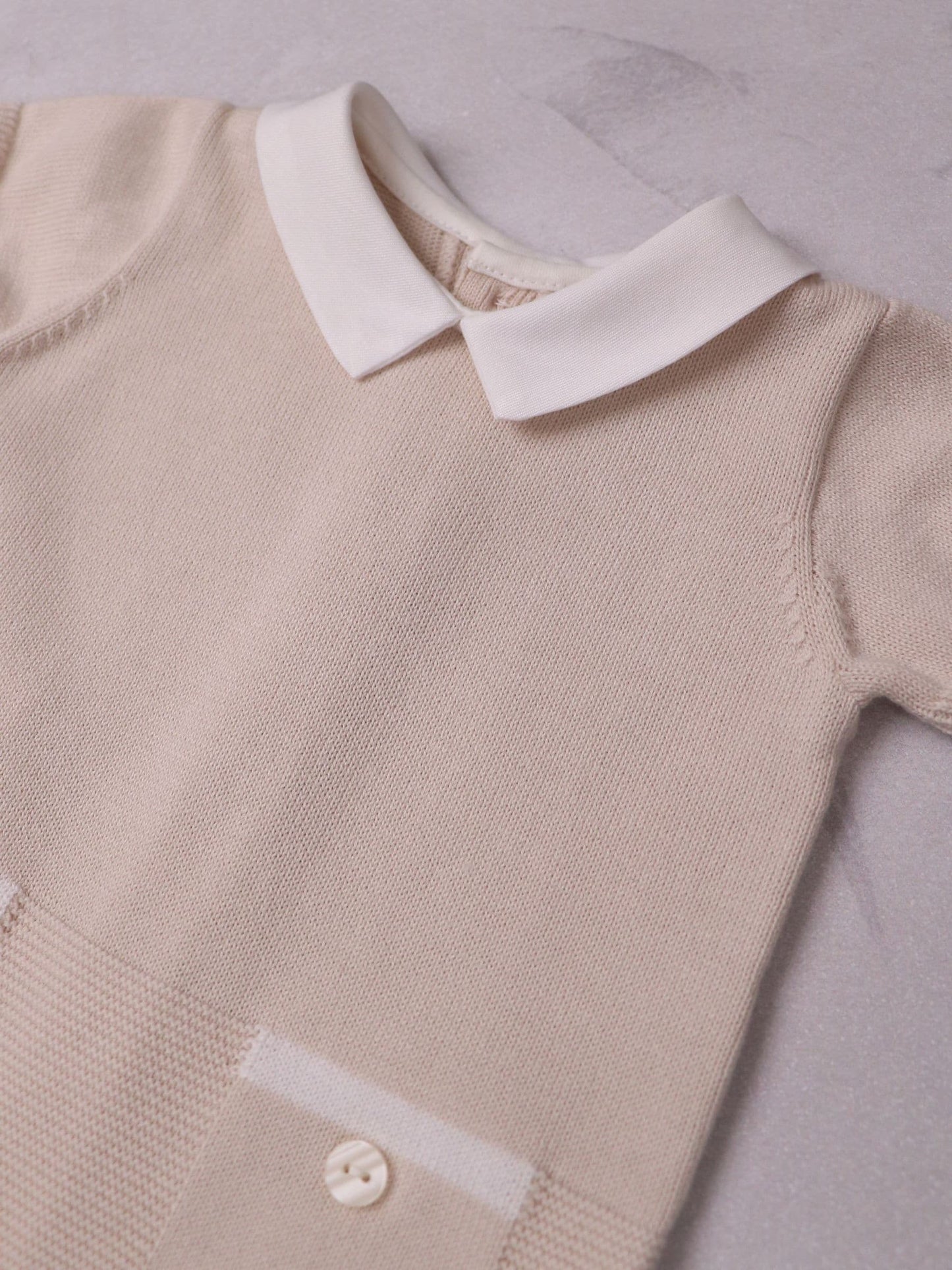 Emile Et Rose Natural Logan Knitted Romper With Mock Pockets & Collar image 4