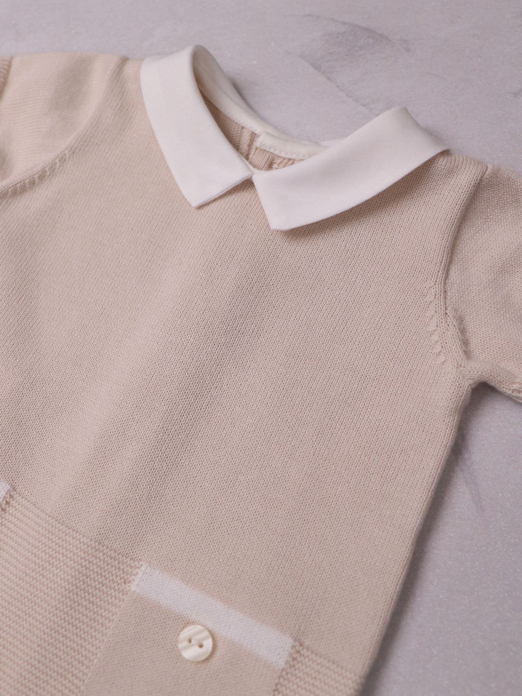 Emile Et Rose Natural Logan Knitted Romper With Mock Pockets & Collar image 4
