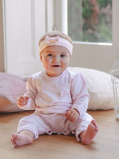 Emile Et Rose Pink Lily All-In-One With Embroidered Hearts Lace Trim & Hairband image 1
