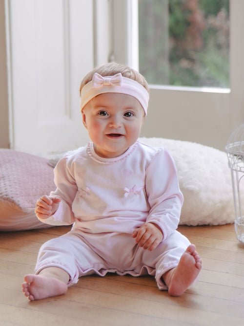 Emile Et Rose Pink Lily All-In-One With Embroidered Hearts Lace Trim & Hairband image 1