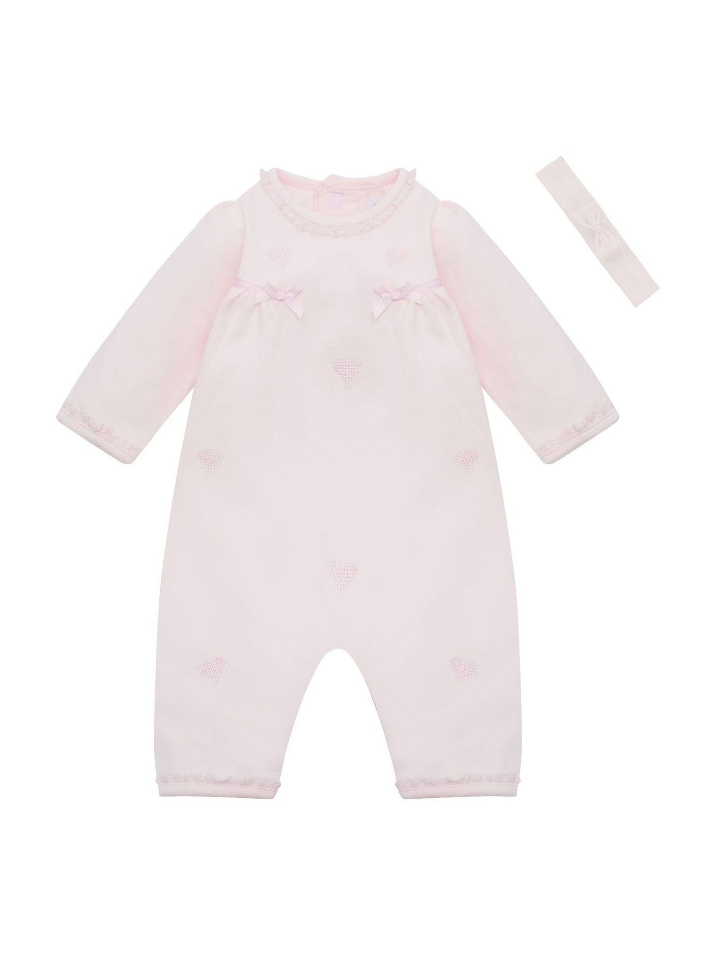 Emile Et Rose Pink Lily All-In-One With Embroidered Hearts Lace Trim & Hairband image 2