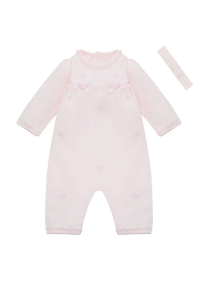 Emile Et Rose Pink Lily All-In-One With Embroidered Hearts Lace Trim & Hairband image 2