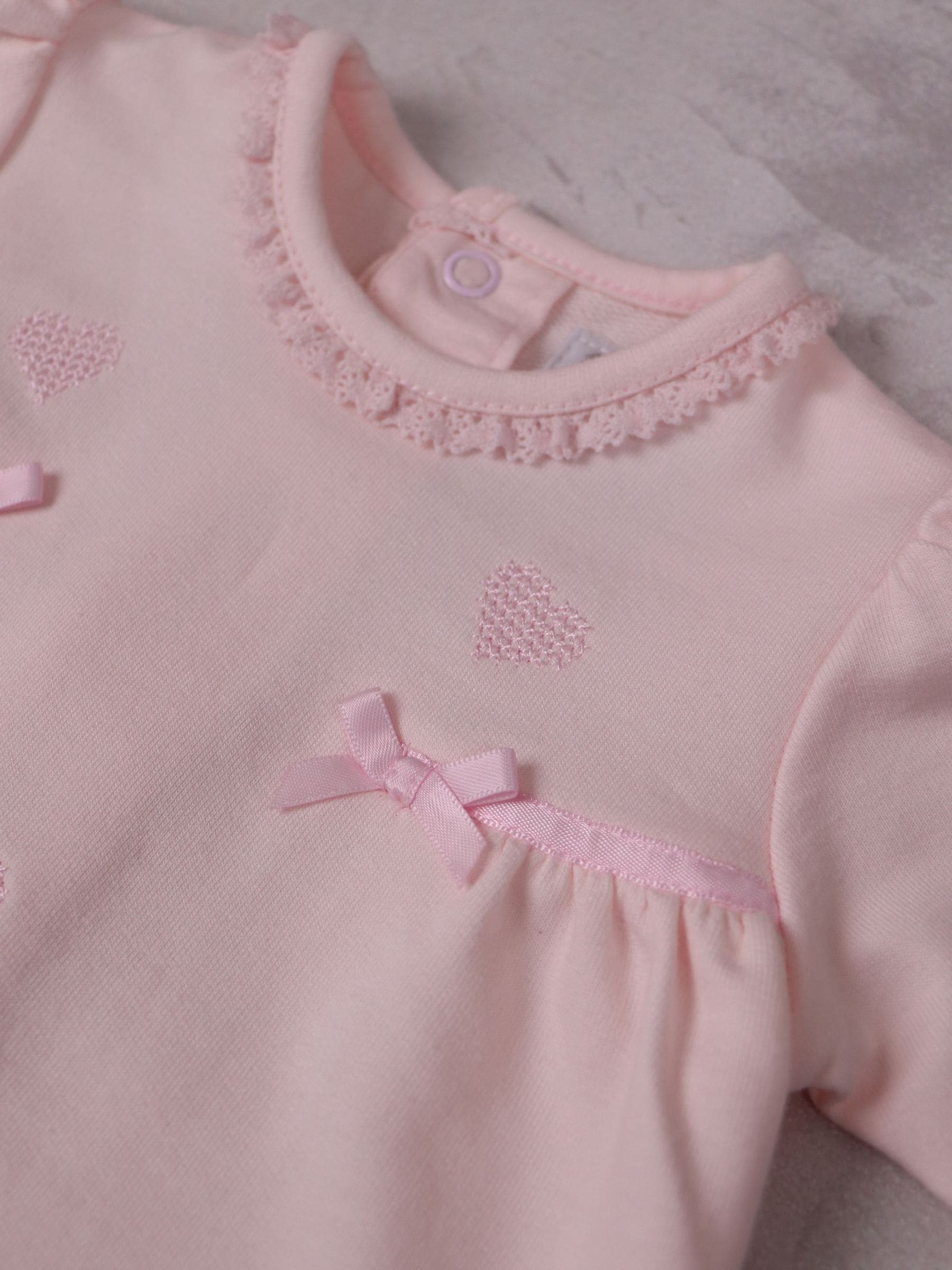 Emile Et Rose Pink Lily All-In-One With Embroidered Hearts Lace Trim & Hairband image 6