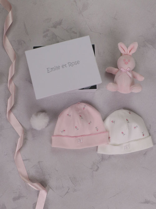Emile Et Rose Pink Linden Two Hat Gift Set With Embroidered Teddy & Toy image 1